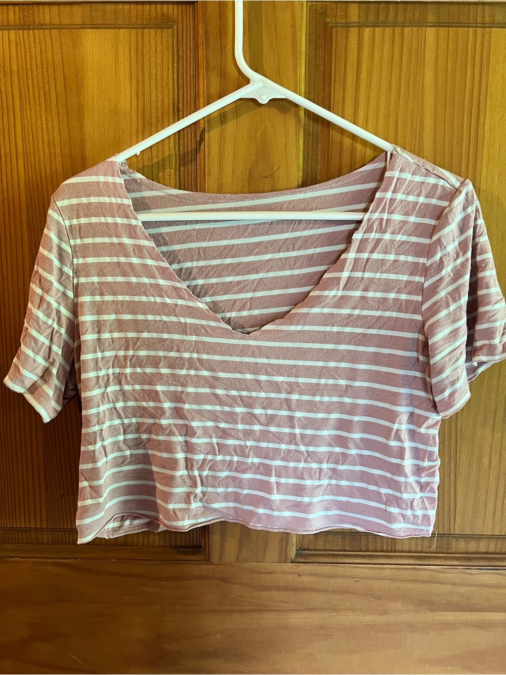 Striped V-Neck Crop Top - Blush Pink